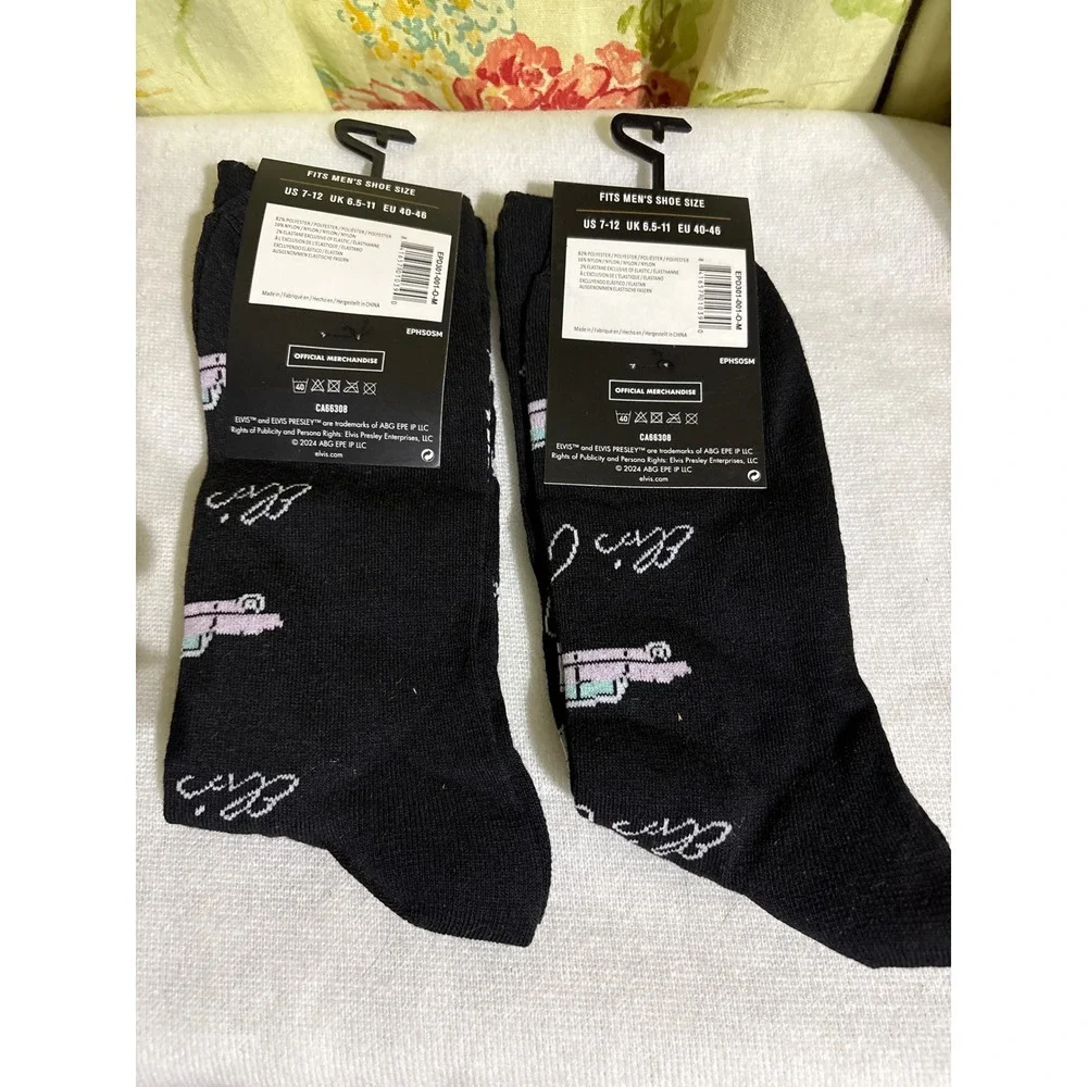 Elvis Presley Socks Mens One‎ Size Black Pink Car Signature Official Merchandise